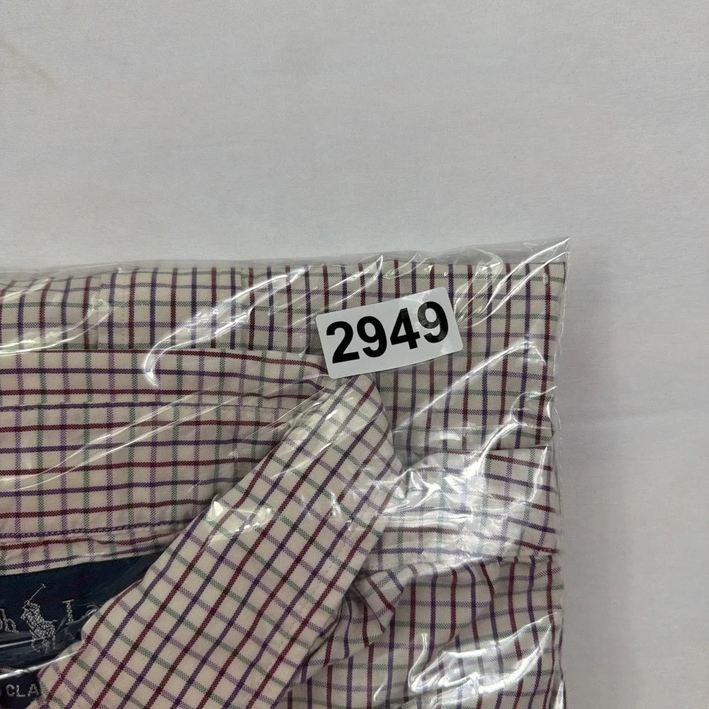 Ralph Lauren Button Down Shirt Classic Fit Cotton Check Large 16.5 L Burgundy‎
